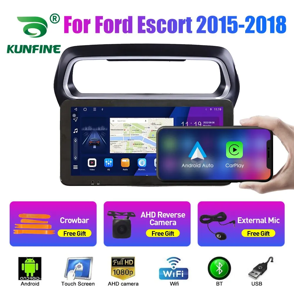 10.33 hüvelykes autórádió a Ford Escort 15-18 számára 2Din Android nyolcmagos autórádió DVD GPS navigációs lejátszó QLED képernyő Carplay Kép 0