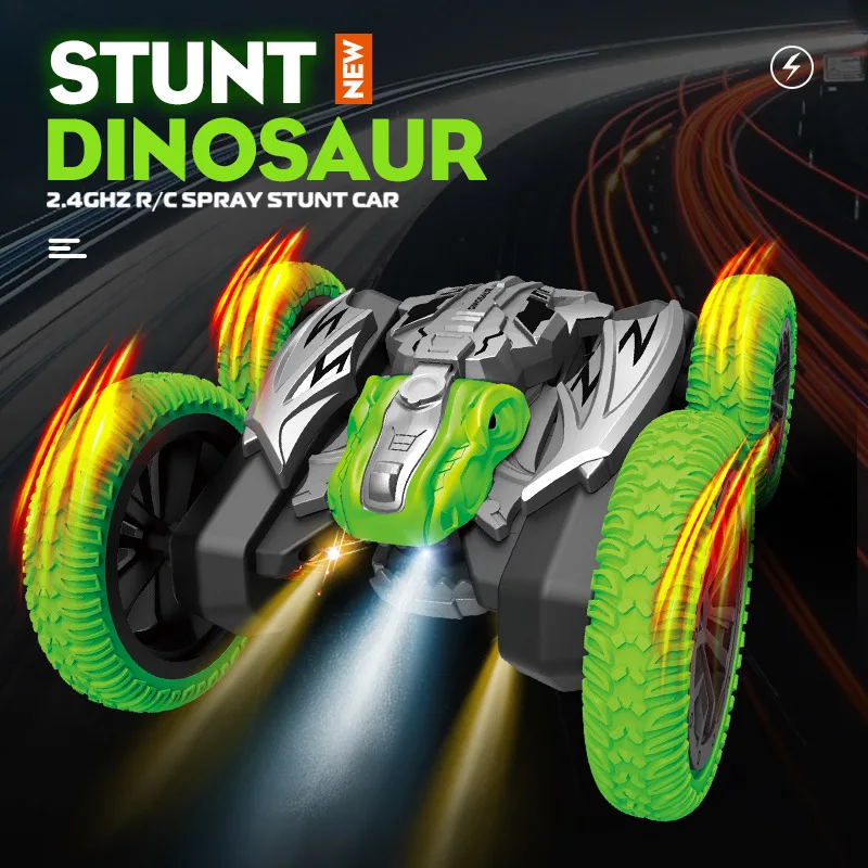 2023 Új 2.4G dinoszaurusz spray mutatványok RC autó kétoldalas terepjáró billentés 360°-ban forgatható távirányító autó elektromos játék gyerek ajándék Kép 0