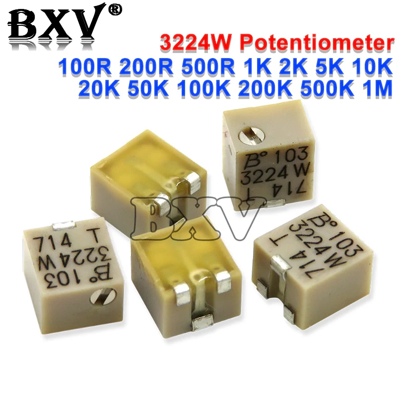 2DB 3224W precíziós trimmer potenciométer állítható ellenállás 100R 200R 500R 1K 2K 5K 10K 20K 50K 100K 200K 500K 1M Ohm SMD Kép 0