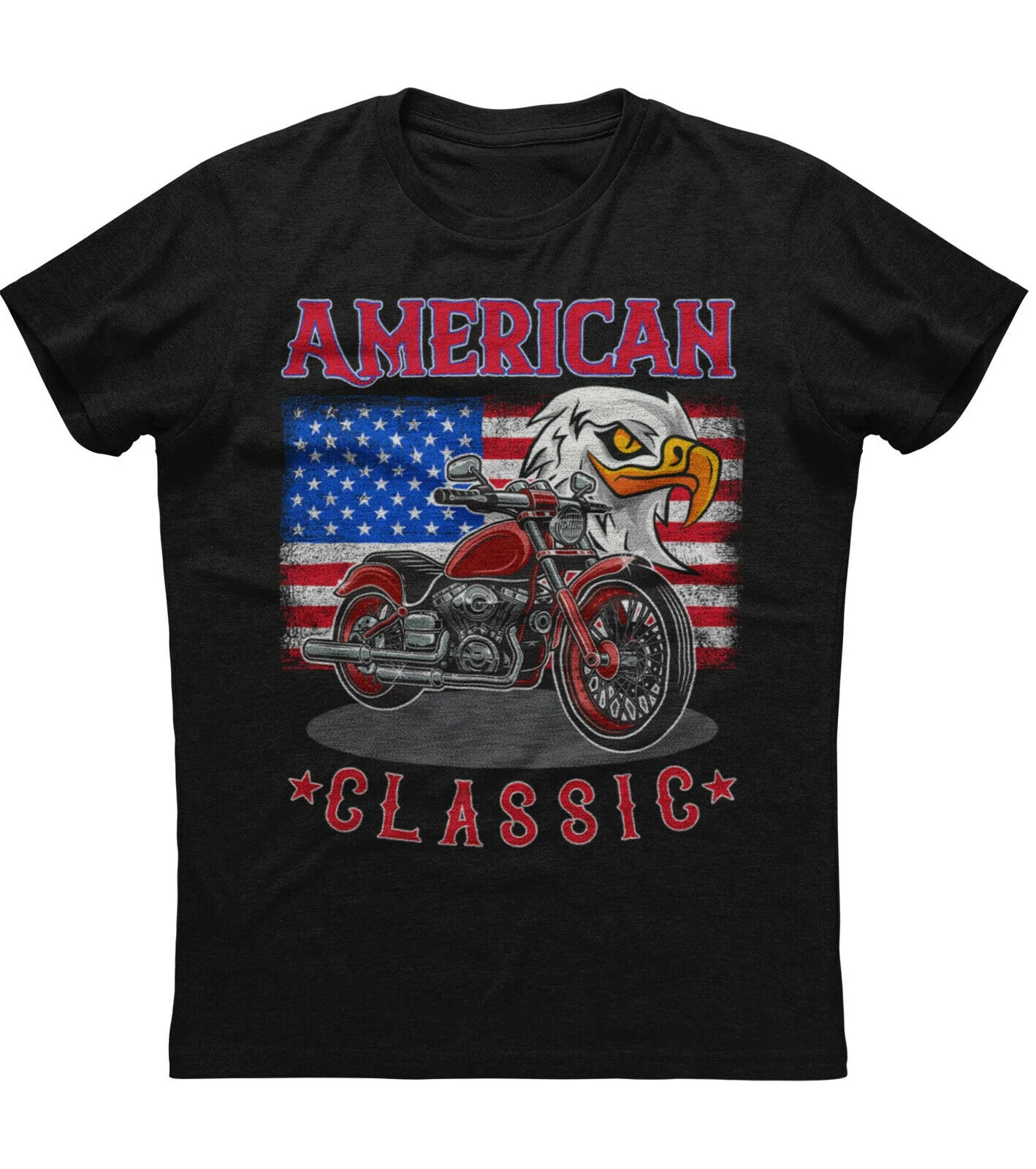 Amerikai klasszikus motorkerékpár csillagokkal és csíkokkal Bald Eagle póló 100% pamut O-nyakú nyári rövid ujjú alkalmi férfi póló Kép 0