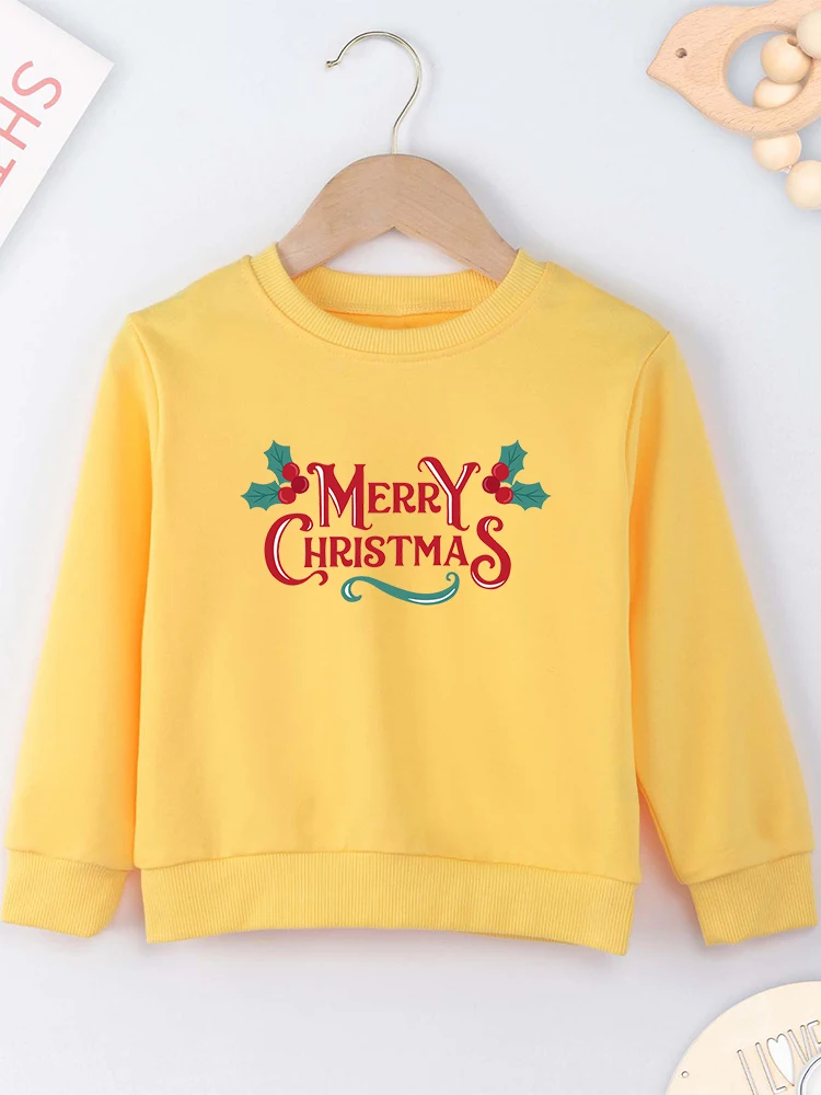 Boldog karácsonyt gyerekeknek kapucnis pulóver sárga O-nyakú hangulatos karácsonyi parti esztétikus ruhák fiúnak lány fesztivál stílus otthon gyermek pulóver Kép 0