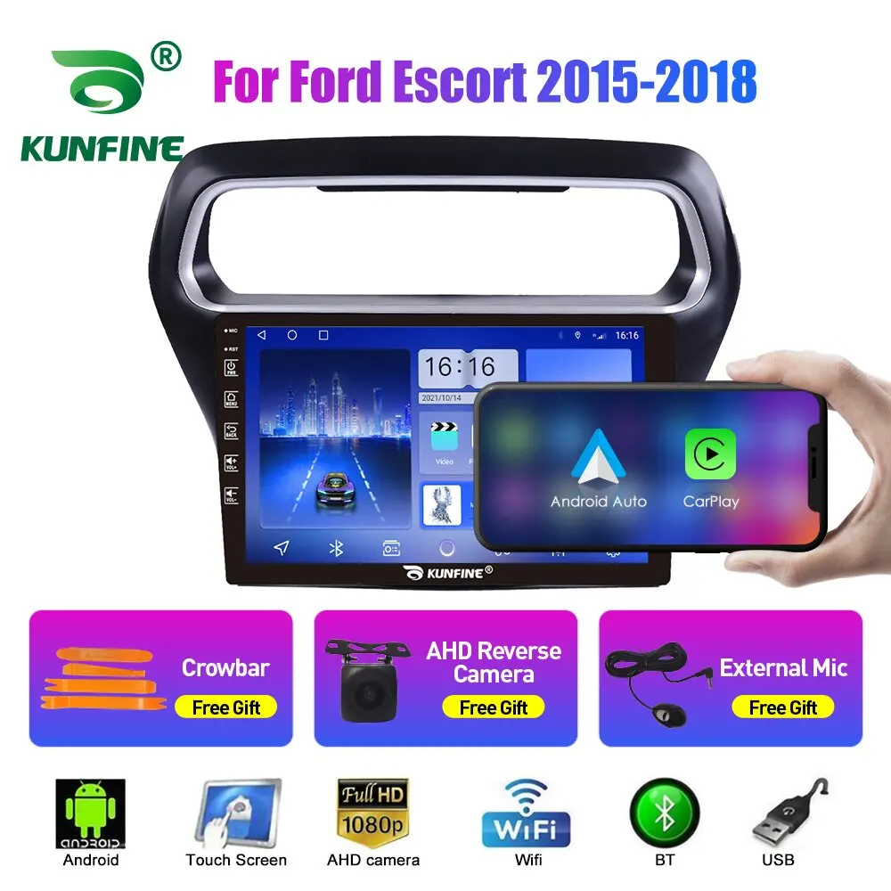 10.33 hüvelykes autórádió a Ford Escort 15-18 számára 2Din Android nyolcmagos autórádió DVD GPS navigációs lejátszó QLED képernyő Carplay Kép 1
