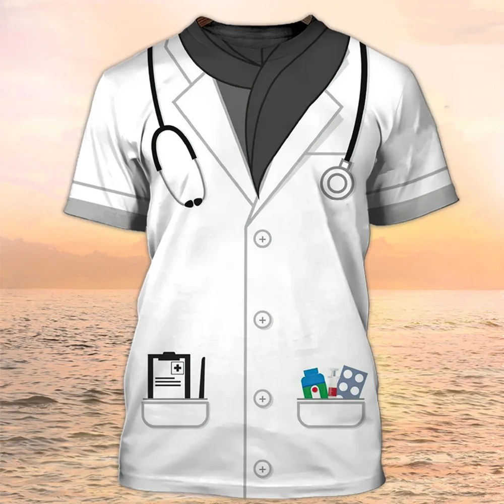 2023 Új nyári női kerek nyakú orvos nővér egyedi ruházat Egyenruha 3D nyomtatott kórházi rövid ujjú póló felső munkaruha Kép 1