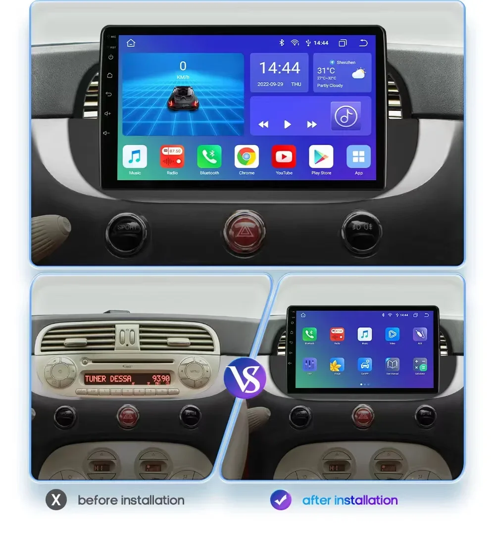 Android13 AUTÓRÁDIÓ FIAT 500 Abarth 2007-2014 2015 multimédia lejátszó sztereó AutoAudio GPS navigációs DVD videó automatikus Carplay Kép 1