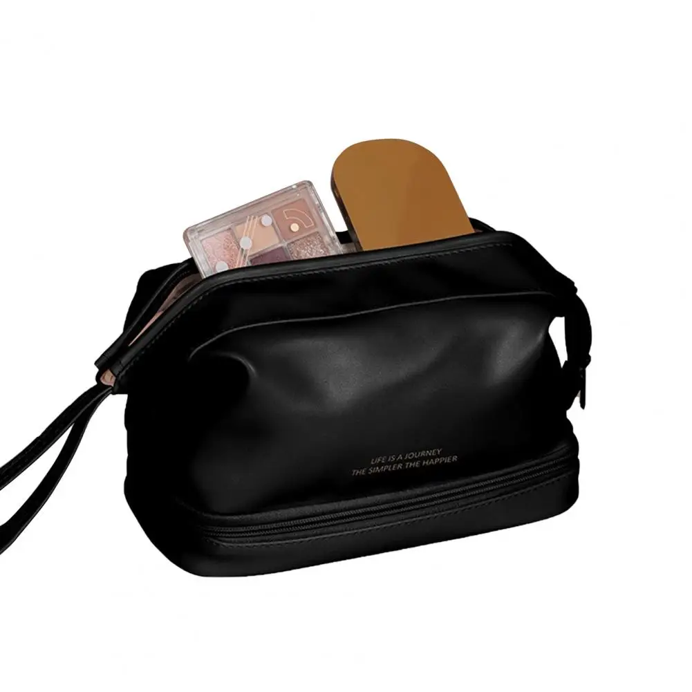 Faux Leather kozmetikai tárolótáska Nagy kapacitású kétrétegű vízálló cipzáras sminkkefe tároló táska Kozmetikai táska Kép 1