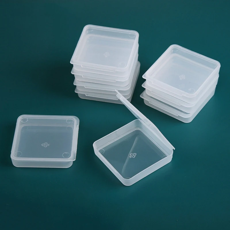 Kis dobozok Négyzet alakú átlátszó műanyag doboz Ékszer tároló tok Elektronikus chip konténer Csomagolás tároló doboz Kép 1