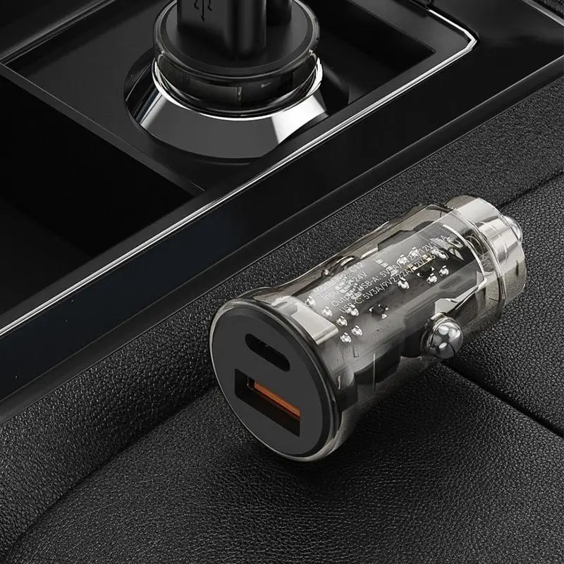 Mini autós töltő átlátszó szivargyújtó adapter USB töltő Kétportos USB autós adapter hordozható 30 W-os gyorstöltő USB autó Kép 1