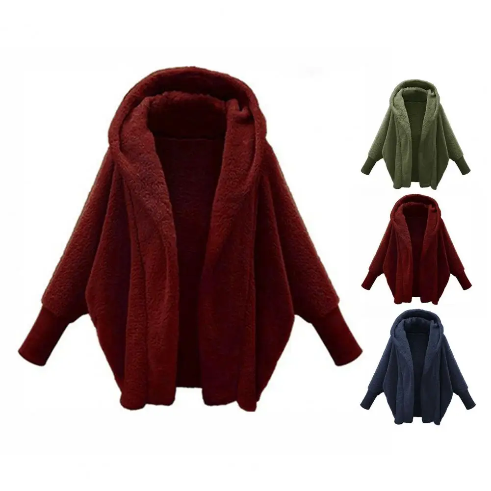 plüss kabát megvastagított meleg felsőruházat női plüss kapucnis kabát hosszú ujjú, egyszínű polár kabáttal őszre téli hosszú Kép 1