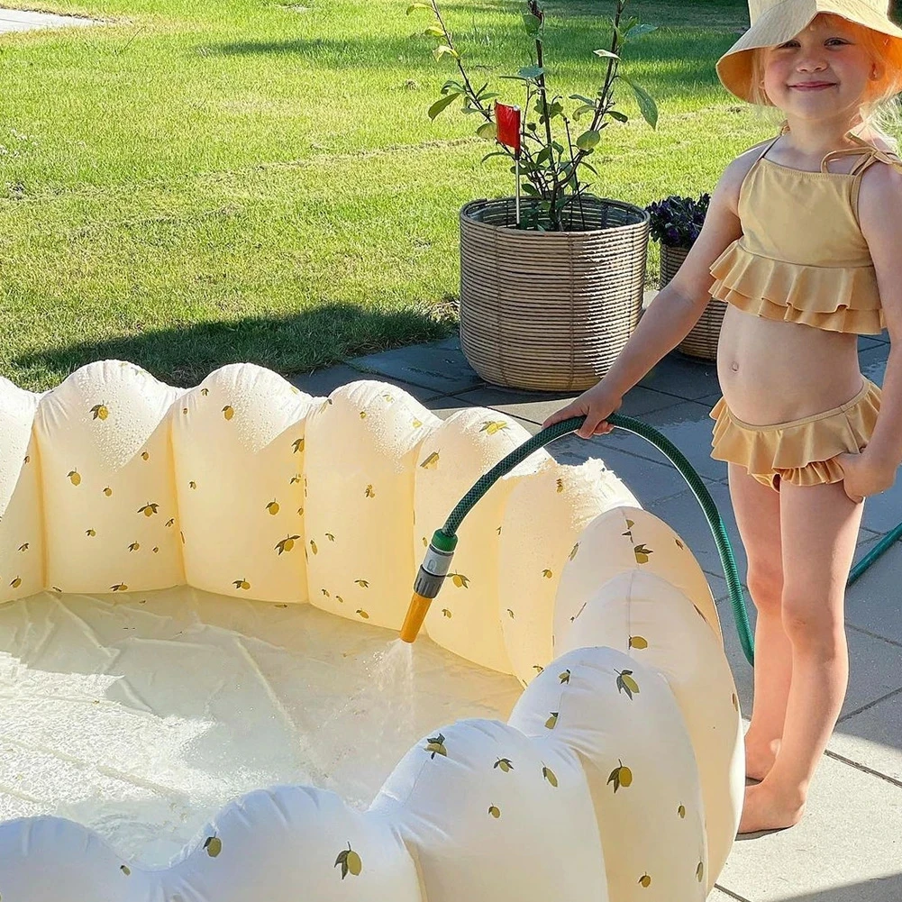 90cm szirom Felfújható medence Kültéri otthoni használatra alkalmas Babajáték medence Kör alakú kerítés Gyermek vízi játékok Összecsukható Kép 2