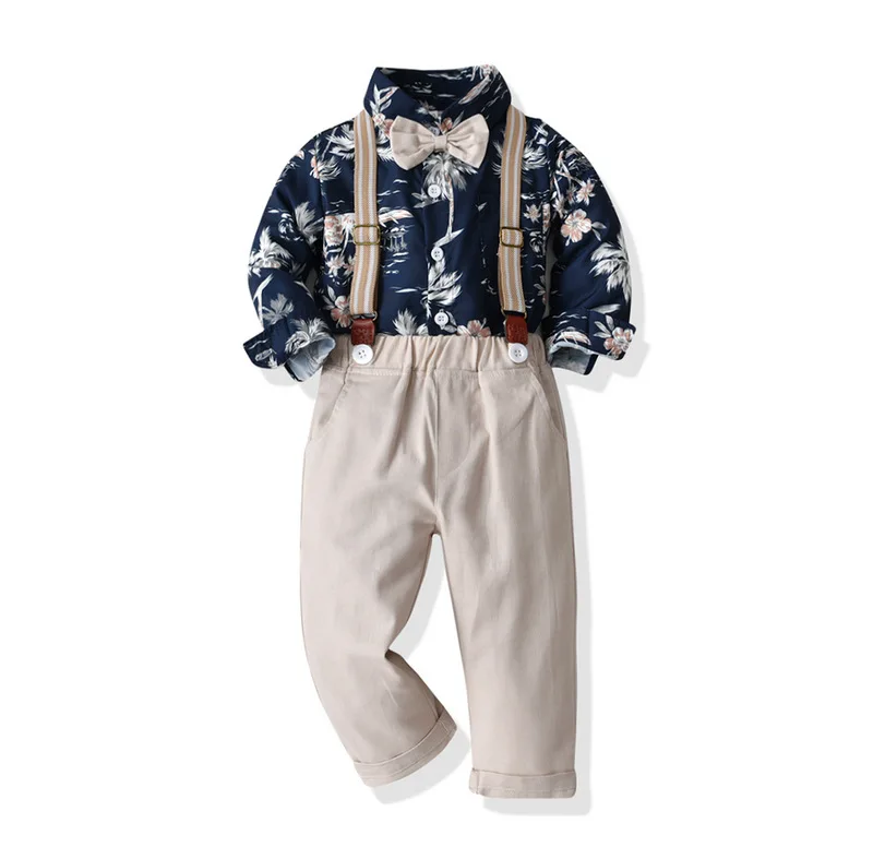 Fiú szett külkereskedelemre ősz Fiú ruházat koreai változata pamut kardigán gyermek vállpántos nadrág kétrészes készlet Kép 2