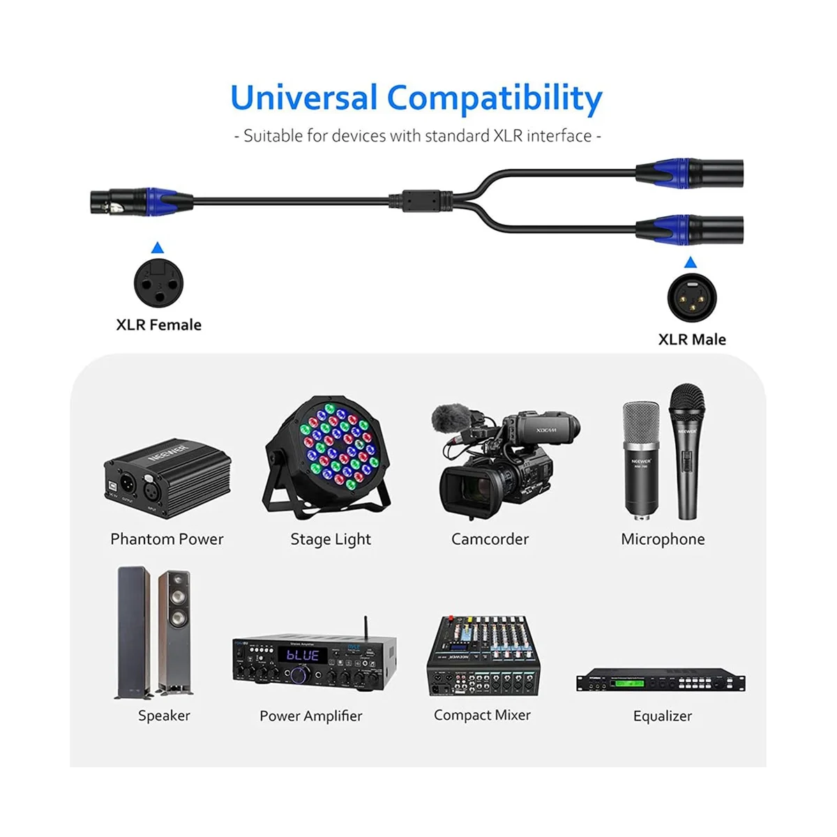 XLR osztókábel, 1 XLR anya - 2 XLR apa Y kábel Szimmetrikus mikrofonelosztó kábel Audio adapter 2 csomag Kép 2