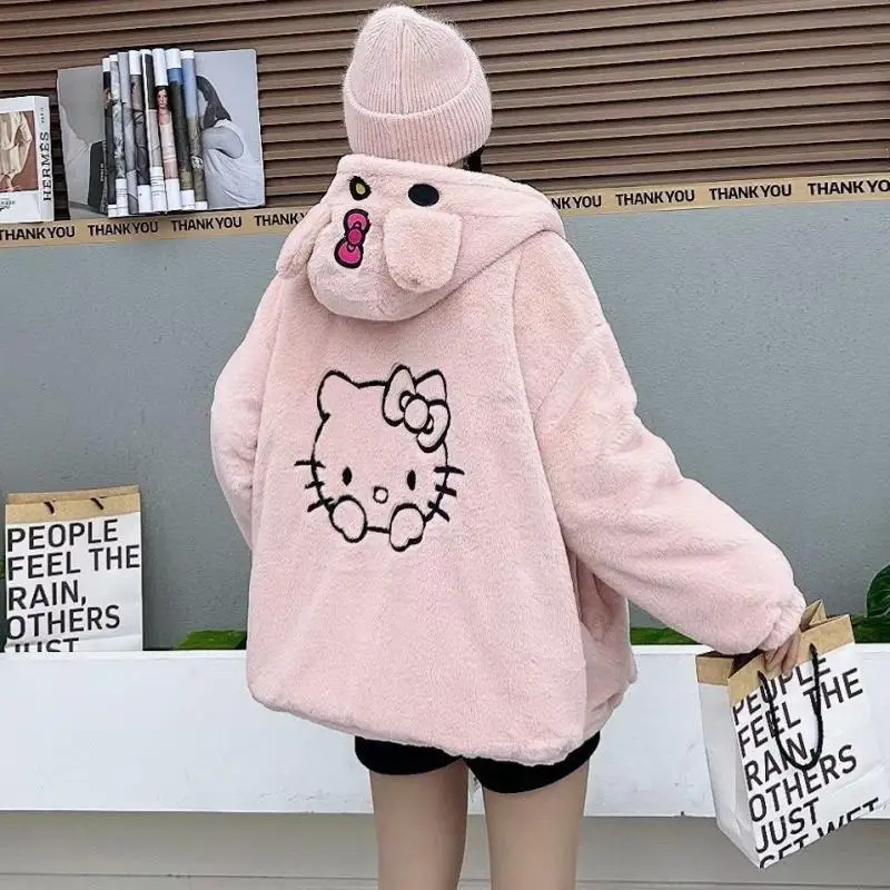 Új Kawaii Sanrio anime bárány kasmír kabát Hello Kitty Aranyos laza és lusta stílusú pamut párnázott kabátok díszítik a lány ajándékjátékokat Kép 2