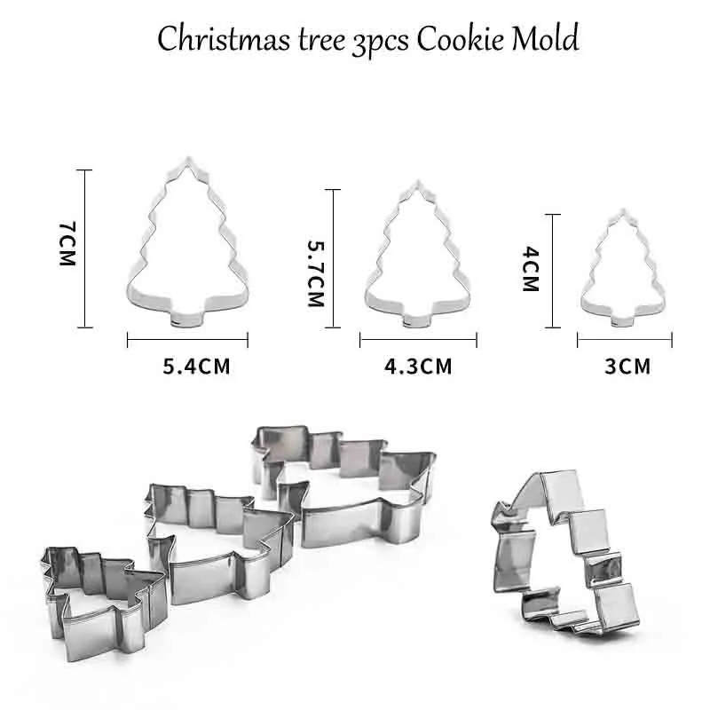 3db/set 3D karácsonyfa sütivágó rozsdamentes acél fondant keksz dombornyomás penész tészta sütési kiegészítők konyhai eszközök Kép 4