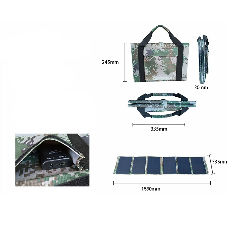60W Napelem összecsukható táska USB + DC kimeneti töltő eszköz Hordozható összecsukható táska Kültéri utazás túrázás Campaing tápegység Kép 4
