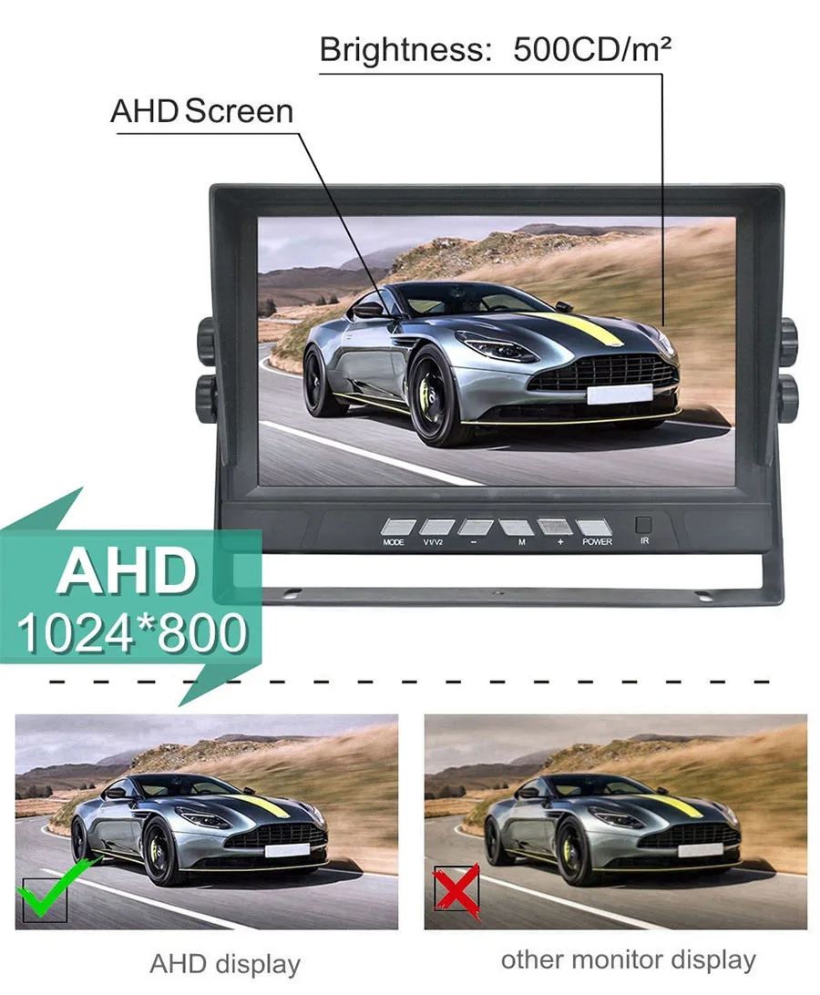 DIYKIT 9inch AHD Split QUAD Car HD Monitor 1280 * 720 AHD éjjellátó visszapillantó LED kamera vízálló videofelvétellel Kép 4