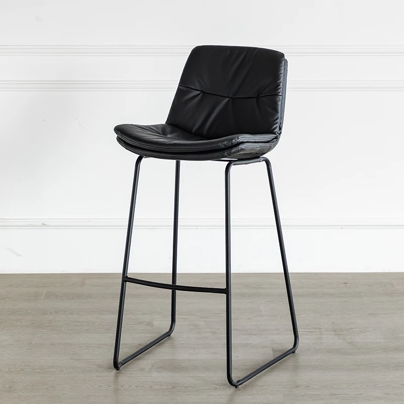 fekete Stílusos lounge bárszék Modern egyszerű hátbőr fém Nordic Chair Designer kényelmes taburete Alt bútor Kép 4