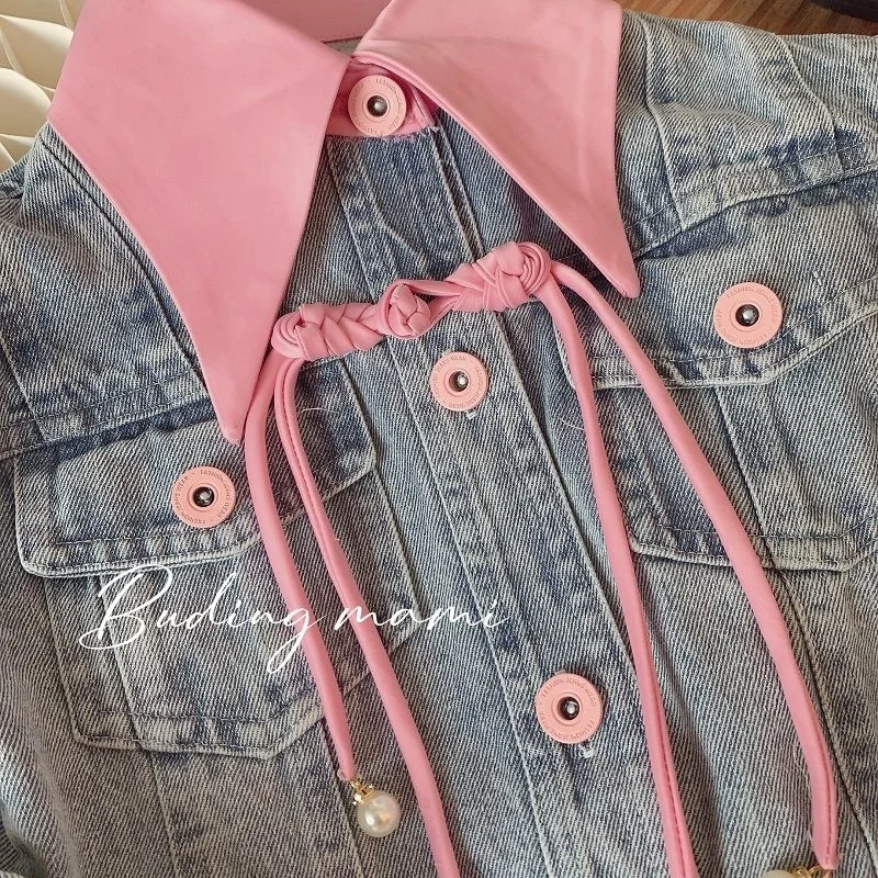 Kiskereskedelem 2023 Új kislányok őszi divatkészletek, farmerkabát + rózsaszín hálós szoknyák Princess édes öltönyök 2-9 t Kép 4