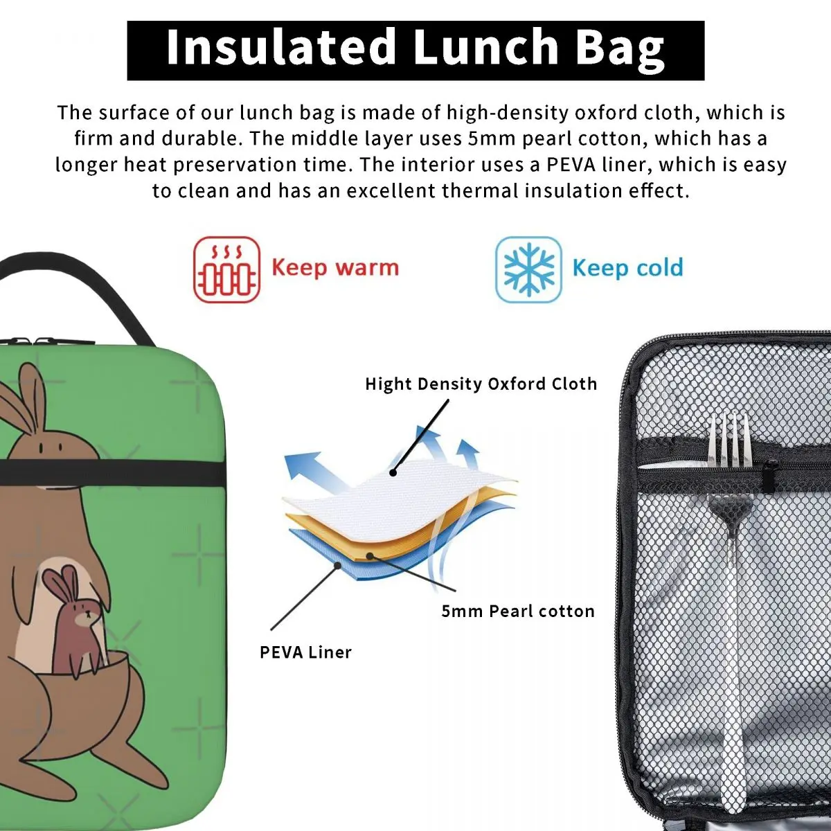 Mama és baba kenguru ebédtáskás pikniktáska Termikus táskák Iskolai uzsonnás táska Kép 4