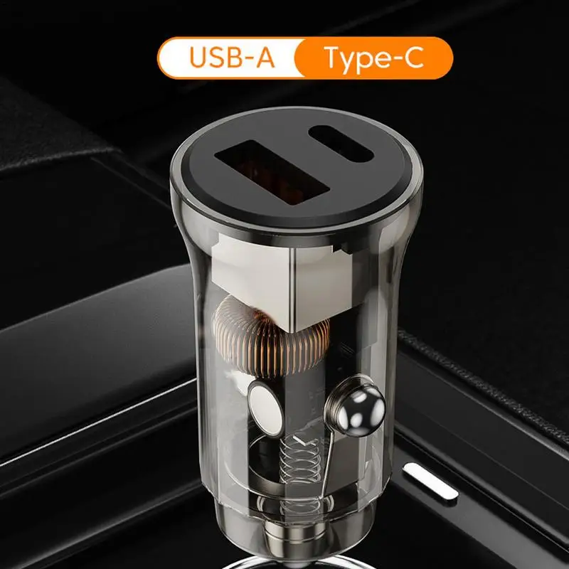 Mini autós töltő átlátszó szivargyújtó adapter USB töltő Kétportos USB autós adapter hordozható 30 W-os gyorstöltő USB autó Kép 4