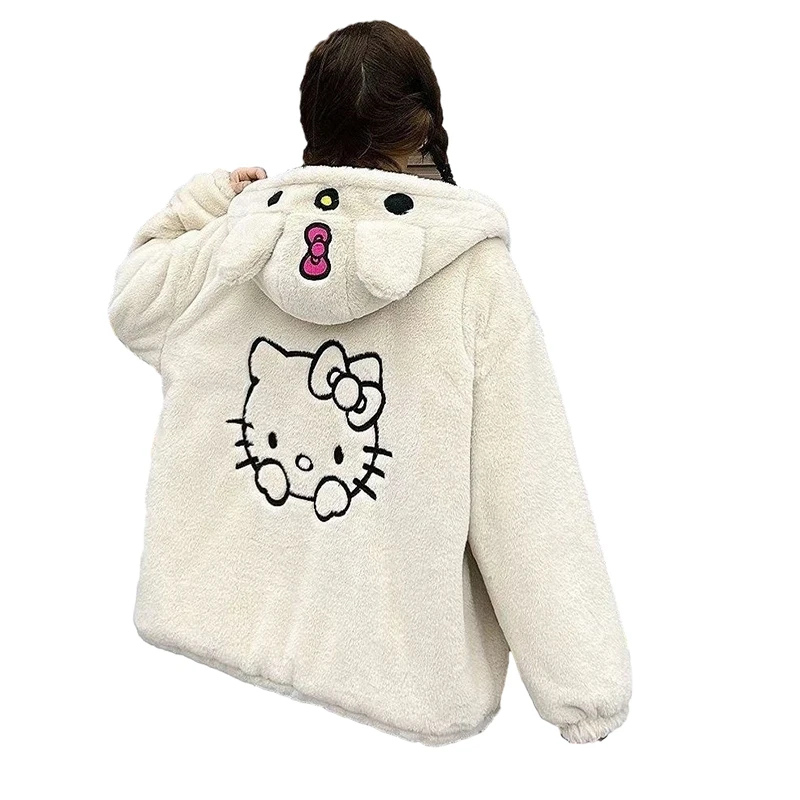 Új Kawaii Sanrio anime bárány kasmír kabát Hello Kitty Aranyos laza és lusta stílusú pamut párnázott kabátok díszítik a lány ajándékjátékokat Kép 4