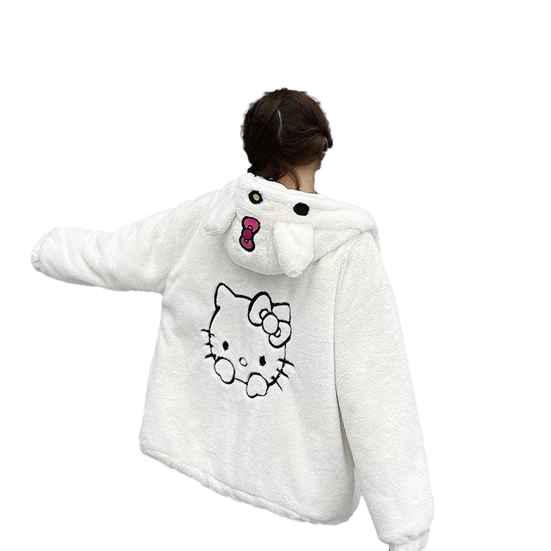 Új Kawaii Sanrio anime bárány kasmír kabát Hello Kitty Aranyos laza és lusta stílusú pamut párnázott kabátok díszítik a lány ajándékjátékokat Kép 5